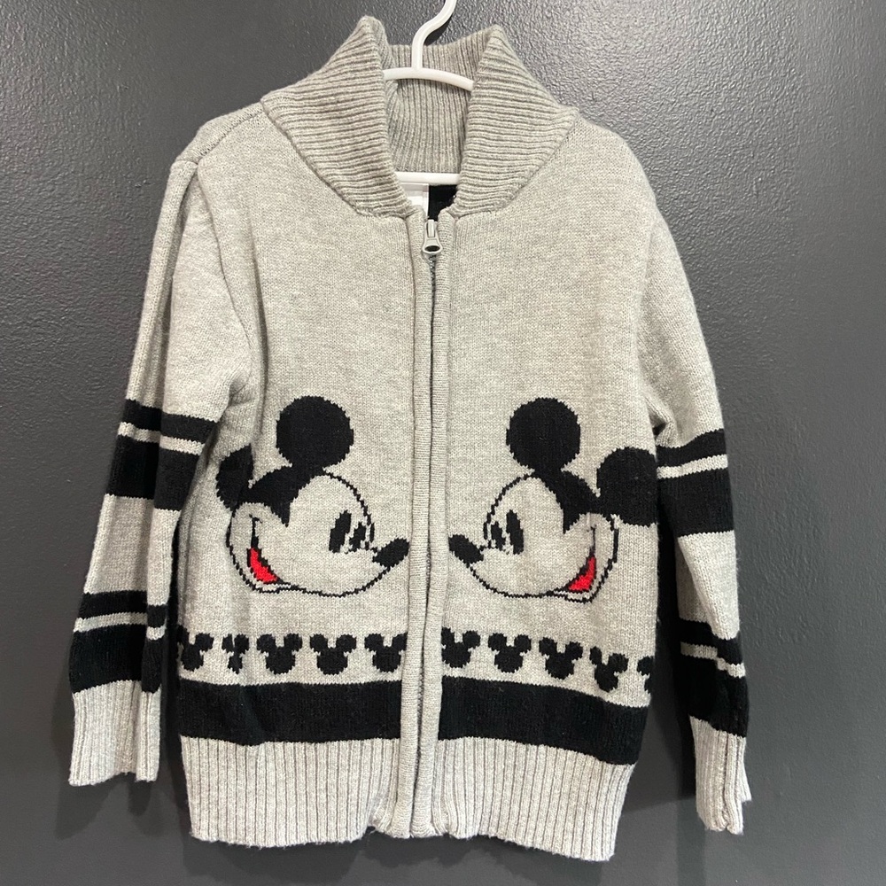 Disney Kids Gray and Black Mickey Mouse Zip-up Sweater